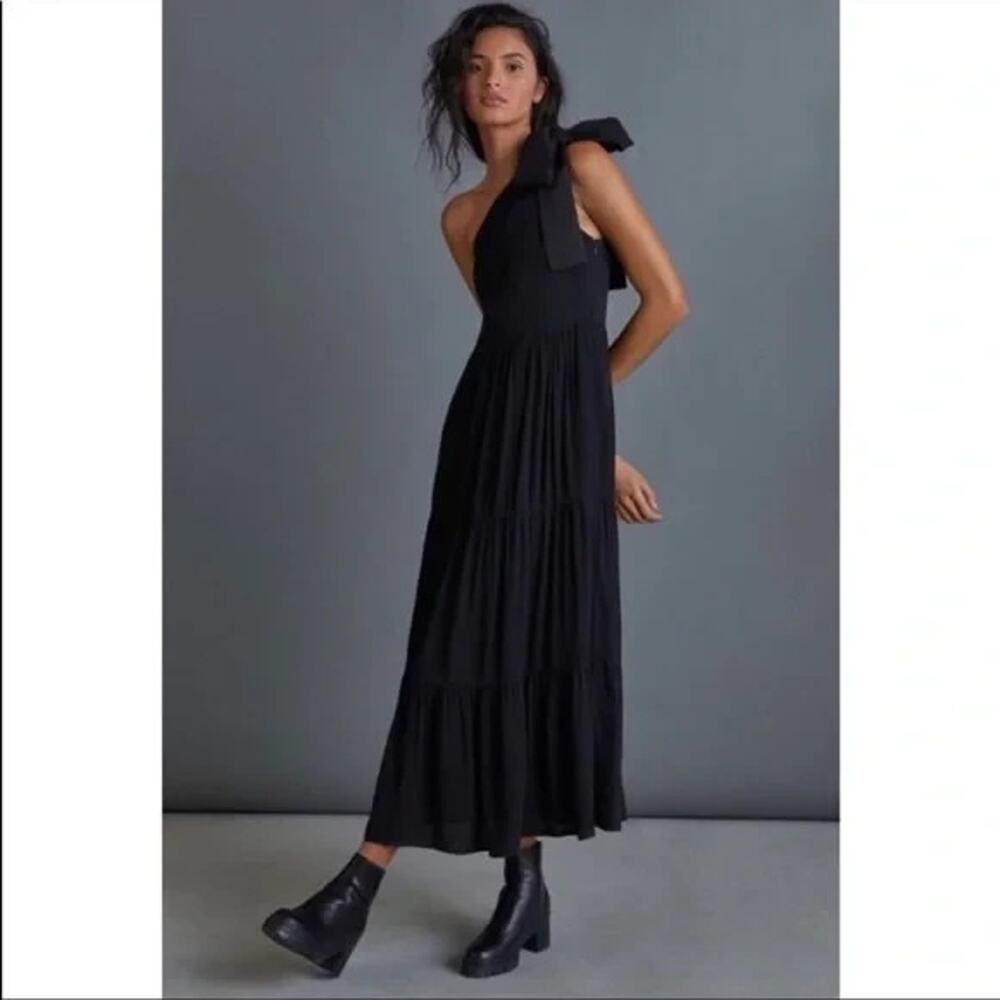 Mare Mare X Anthropologie Dress Womens Small Black Persephone Tiered Boho Party